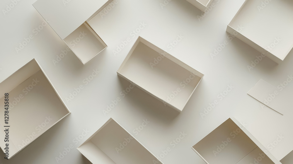 Poster realistic set of white cardboard boxes isolated on background. vector 3d illustration of blank packa