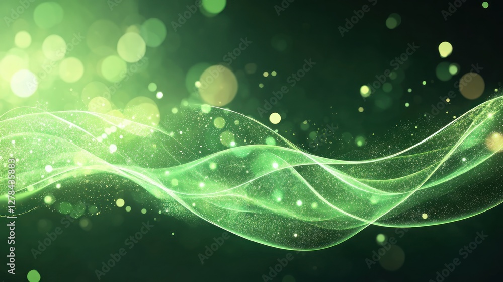 Aufkleber ethereal green waves with bokeh effect and soft light background