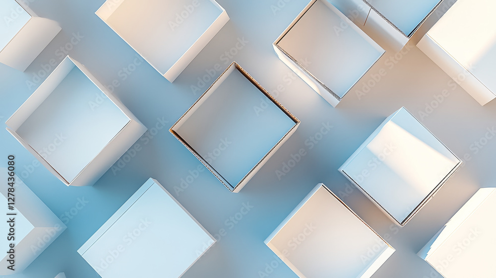 Poster realistic set of white cardboard boxes isolated on background. vector 3d illustration of blank packa