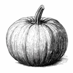Illustration of a detailed pumpkin resting on a surface, showcasing its natural texture and shape
