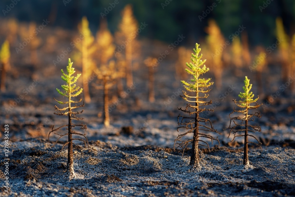 Poster a group of trees standing in dirt, highlighting their roots and soil connection