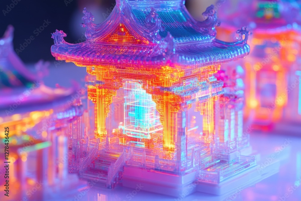 Poster a detailed image of a building model, suitable for use in architectural or educational contexts