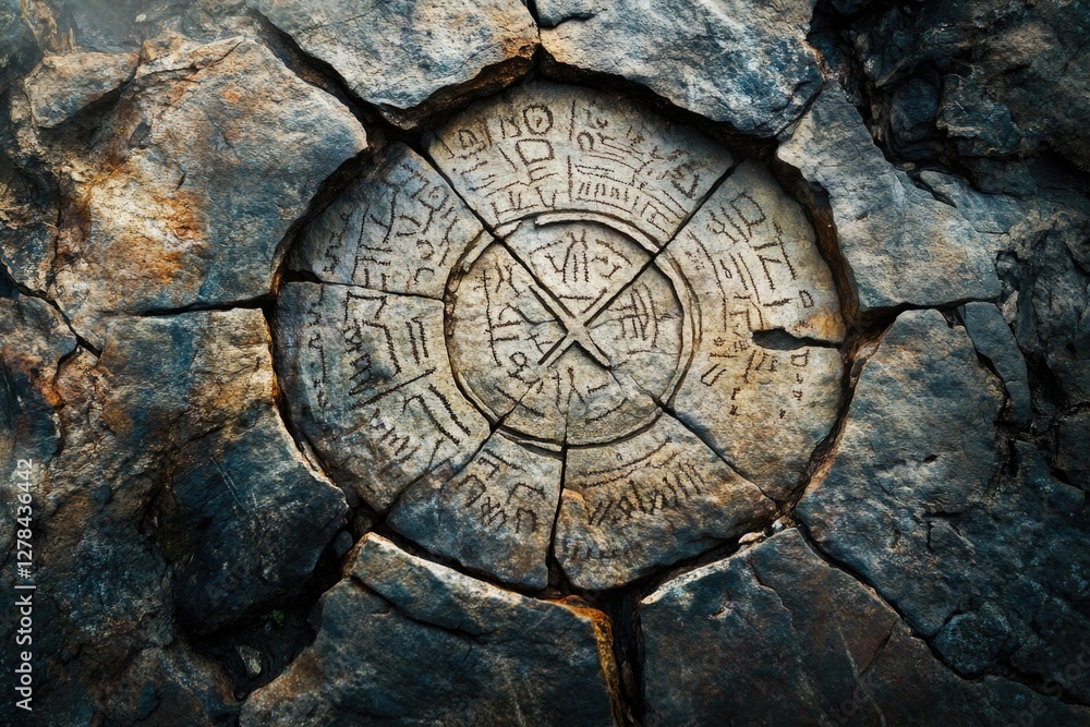 Poster A stone with a circular pattern carved into its surface