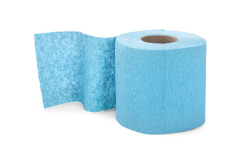 Light blue toilet paper roll isolated on white