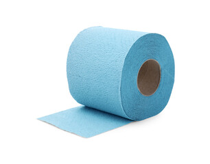 Light blue toilet paper roll isolated on white