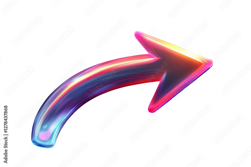 Poster iridescent arrow pointing upward directional sign on transparent background