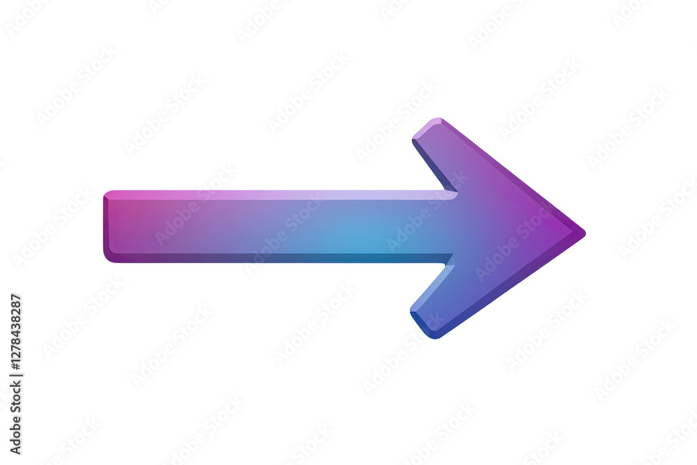 Poster isolated gradient arrow pointing right for navigation in purple and blue on transparent