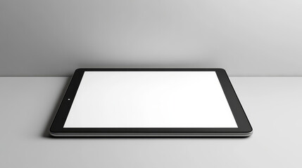 Tablet computer with white screen and black frame. Vector realistic mockup of modern smart gadget with blank digital display front and perspective view isolated on gray background
