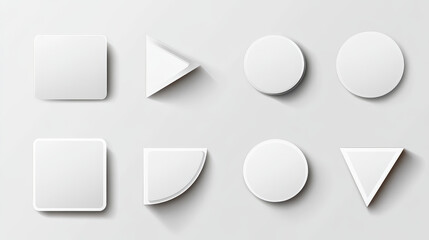 Set of white stickers with peel off corners png isolated on background. Realistic vector illustration of triangle, flag, round and square shape adhesive labels with flip edge. Marketing tags mockup