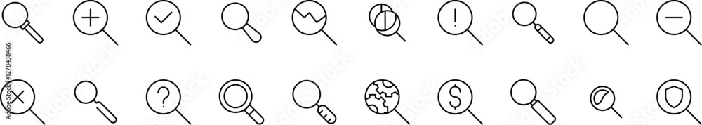 Poster magnifying glass line icon collection. minimalistic linear pictogram for web and graphic design, app
