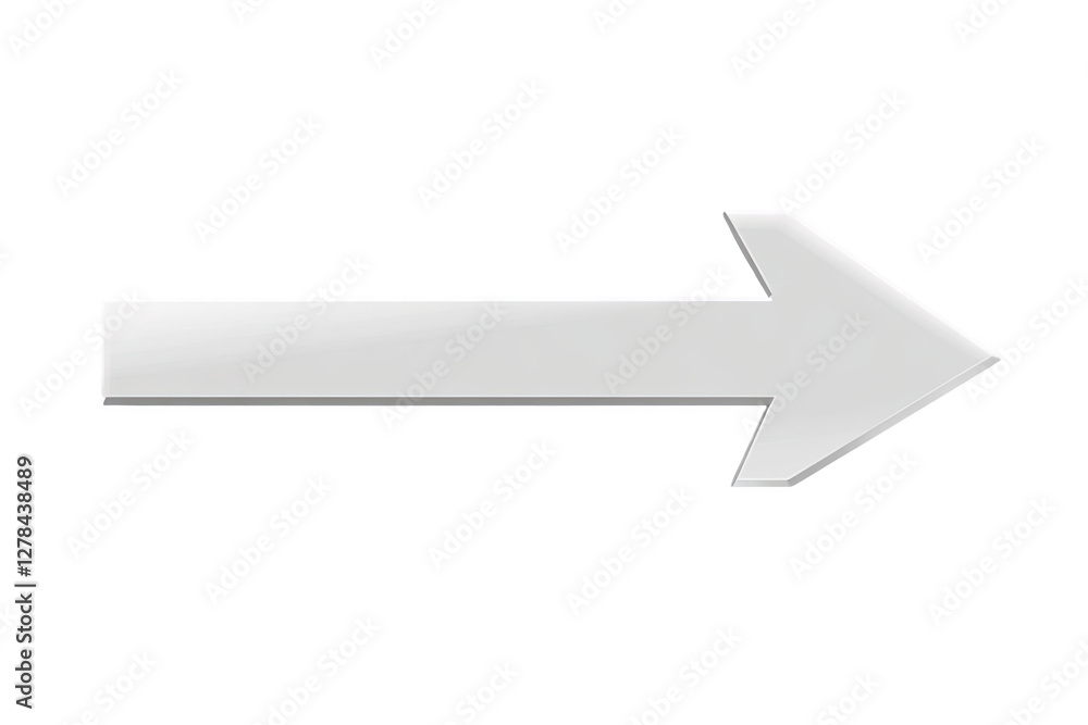Poster isometric white arrow pointing right on transparent background for interface