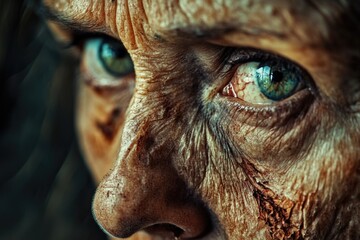 A person's dirty face in close up, suitable for depicting messiness or ruggedness
