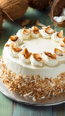Coconut Cake Perfection: A Whipped Cream Delight with Toasted Coconut Flakes