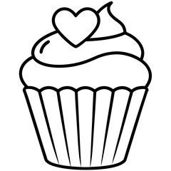 Romantic Cupcake with Heart Decoration Outline