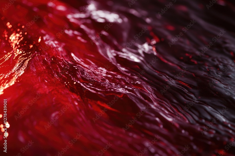 Aufkleber close-up view of the surface of a vibrant red liquid, with subtle ripples and texture