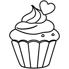 Romantic Cupcake with Heart Decoration Outline