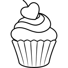 Romantic Cupcake with Heart Decoration Outline