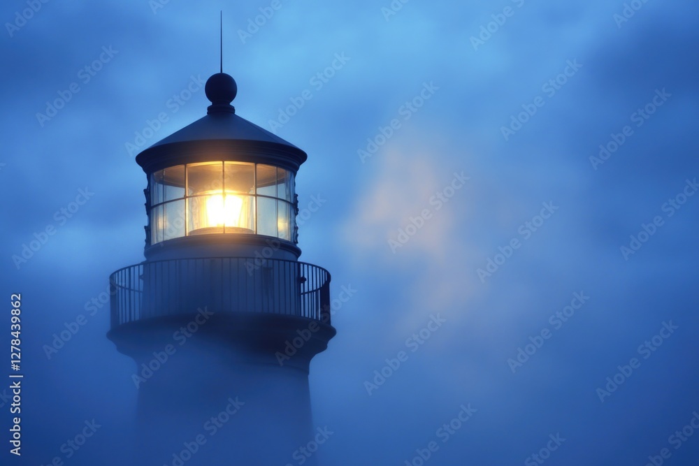Poster a coastal lighthouse with a bright beam shining from its top