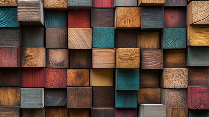 Abstract colorful wooden cube pattern.