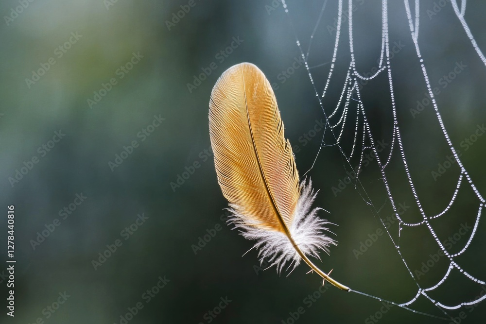 Poster A spider web with a feather trapped inside
