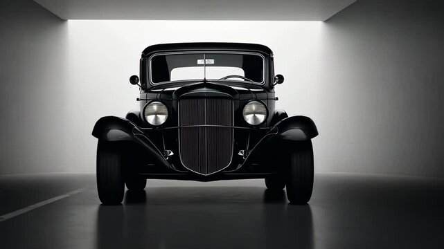 Classic vintage car showcased in minimalist studio setting highlighting its elegant design and craftsmanship