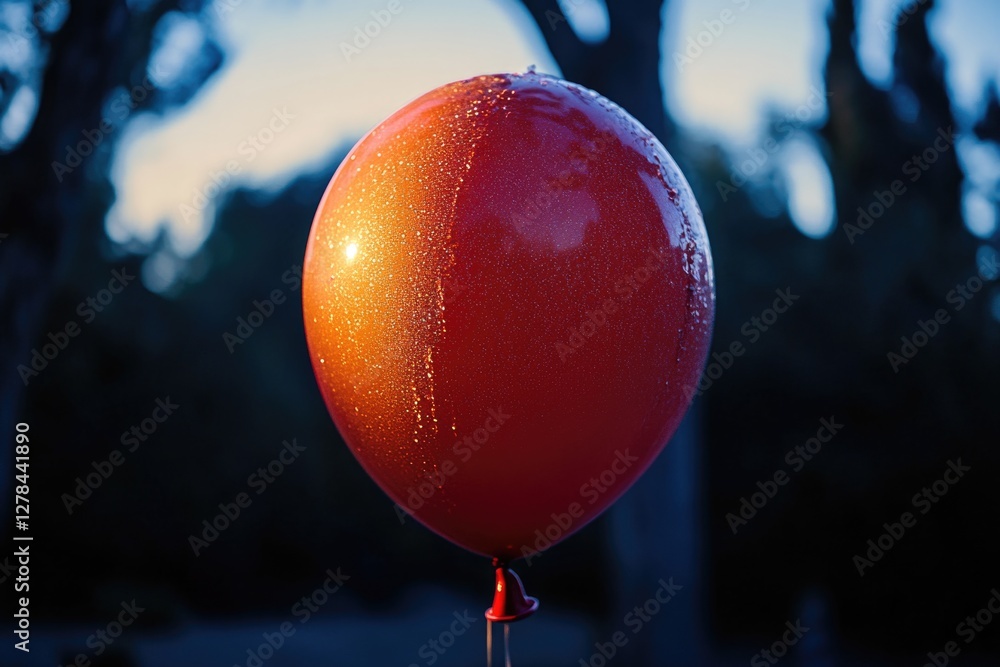 Poster a bright red balloon suspended in the air with a length of string attached, great for adding a pop o