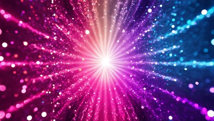 Obraz premium Neon Glitter Background with Bokeh Glow and Fluorescent Blue Magenta Pink Gradient Sparkles