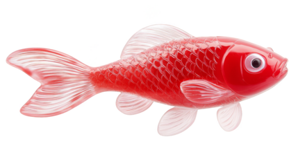 Vibrant red fish with elegant white fins gliding through the deep blue