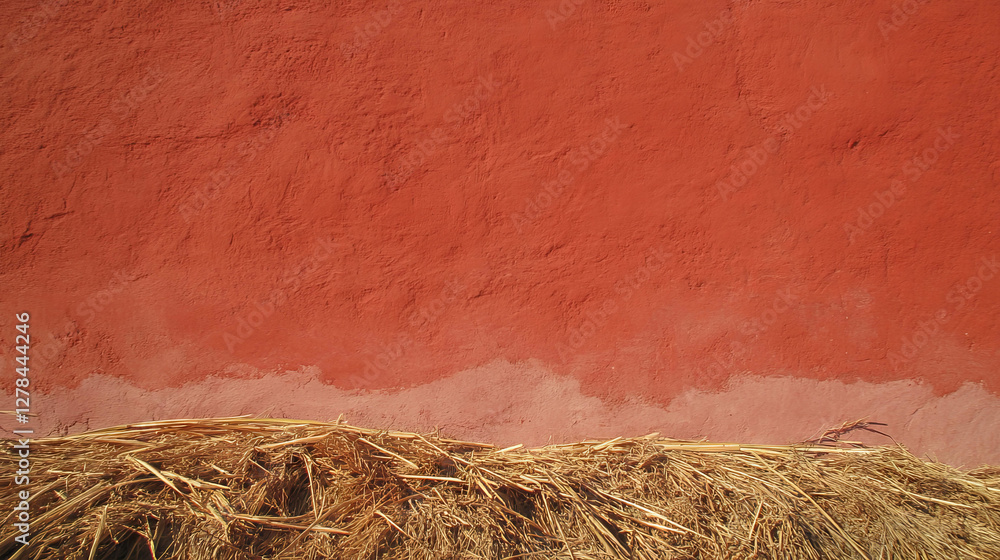 Poster rustic adobe clay wall texture with rough surface and straw detail