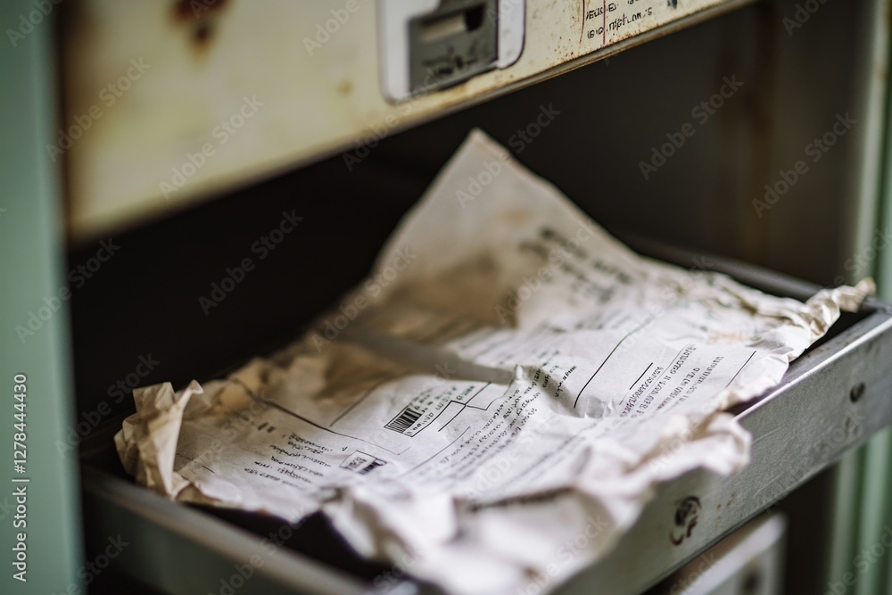 Poster a close-up view of a desk drawer filled with papers and documents