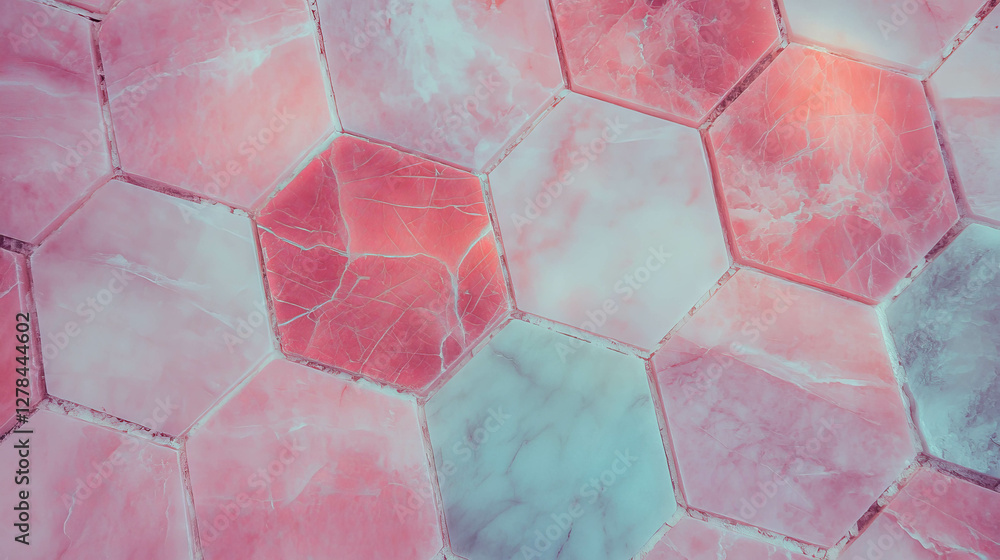 Poster elegant ash and pink marble hexagonal tile pattern for interior design