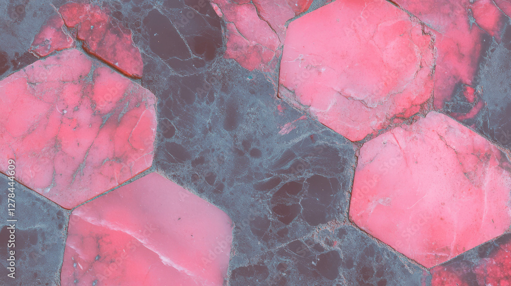 Poster abstract pattern of ash and pink marble hexagonal tiles for interior design