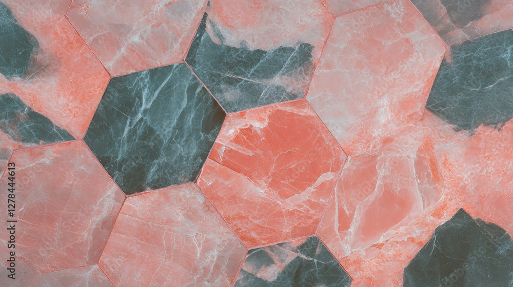 Poster elegant pink and ash marble hexagonal tile pattern for interior design