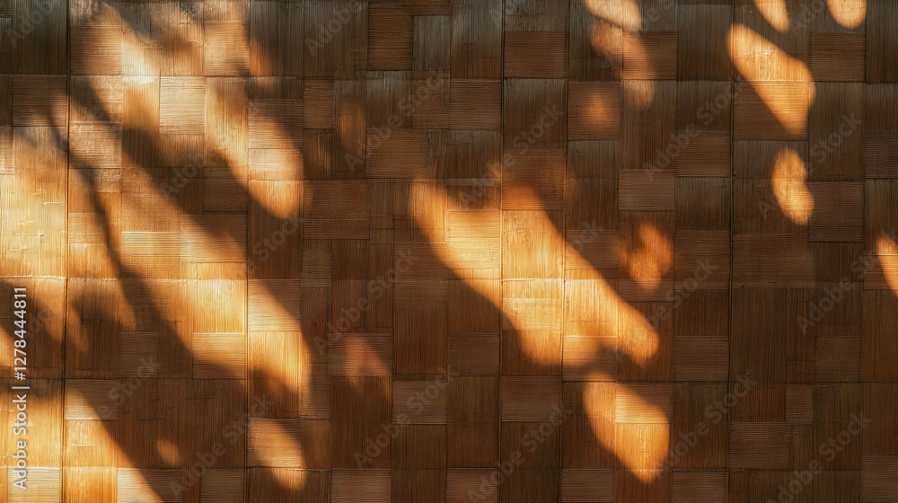 Poster bamboo wall texture with intersecting patterns and natural shadow play
