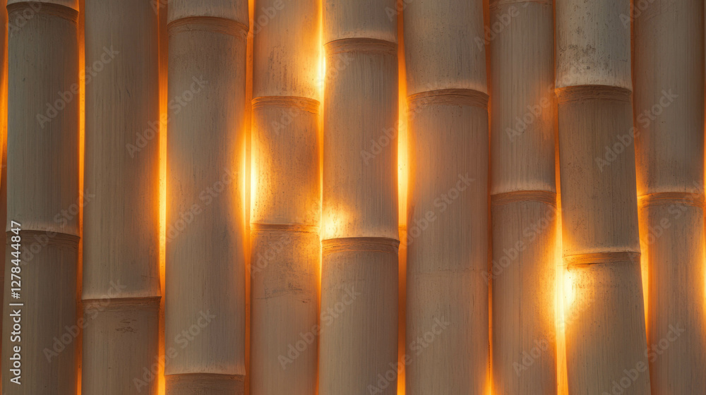 Poster illuminated bamboo wall with intersecting patterns for unique interior design