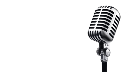 Professional microphone on a black background, highquality audio recording for podcasts and broadcasting