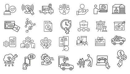 Set of thin line icons related to team, teamwork, co-workers, and cooperation.. Linear business simple symbol collection. Business training and office collection. Big UI icon set. Thin outline pack.
