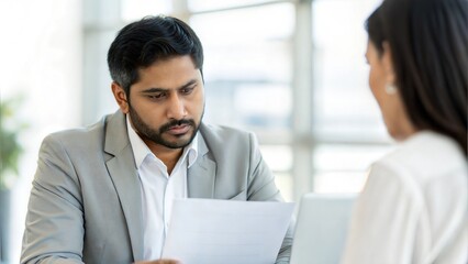 Obraz premium Indian HR Manager Reviewing Employee Feedback 