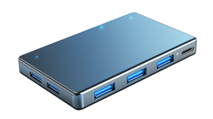 Glowing blue light on usb device, simple power and connectivity in modern technology