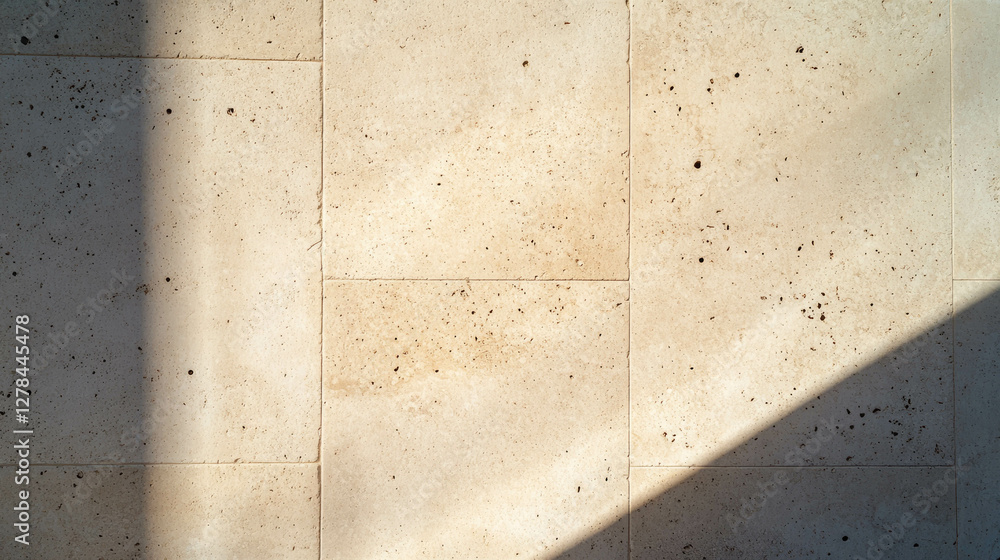 Poster Beige tile texture with concrete finish and subtle shadows for background design
