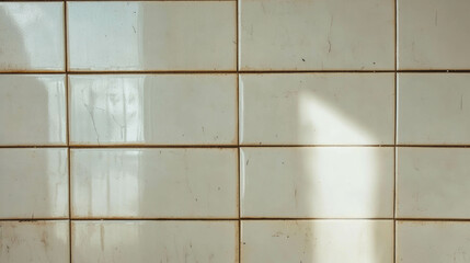 Beige subway tile texture with dark brown grout for interior design