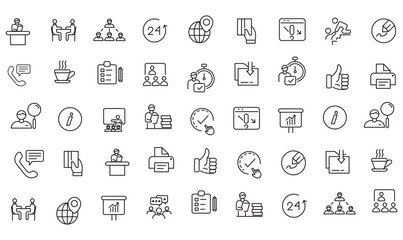 Teamwork and business line icons collection. Big UI icon set. Thin outline icons pack. Vector illustration