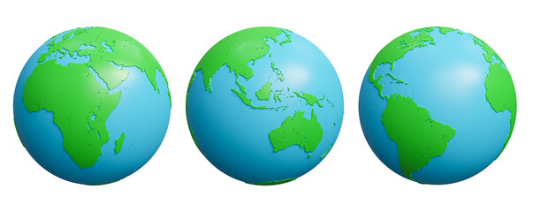 Blue and green Earth globe isolated on white background, global concept, 3d render