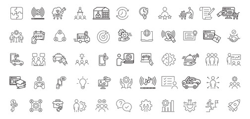 Teamwork and business line icons collection. Big UI icon set. Thin outline icons pack. Vector illustration