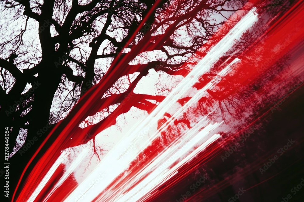 Aufkleber a blurred image of a tree with a mysterious red glow