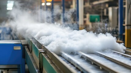 Automated conveyor belt sanitization unit with high-pressure steam cleaning and UV disinfection.