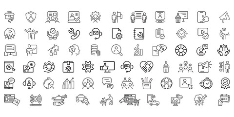 Teamwork and business line icons collection. Big UI icon set. Thin outline icons pack. Vector illustration 