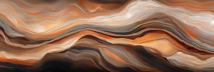 Cosmic Cappuccino Landscape: Caramel Lava Flows and Cotton Candy Clouds in Macro Coffee Art. Abstract Marketing Background with Galaxy Textures and Warm Gradient for Creative Design