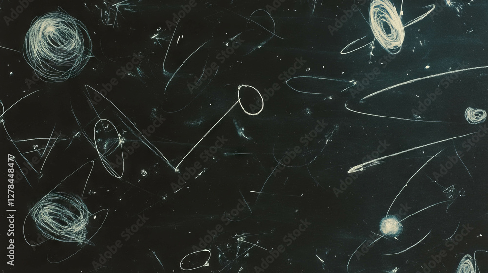 Poster Abstract chalkboard texture with intricate chalk lines and swirls for artistic background