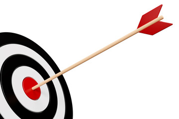 Black and Red Success strategy symbol, Arrow in target icon, Business finance target, goal of success, target achievement concept. 3d render	
